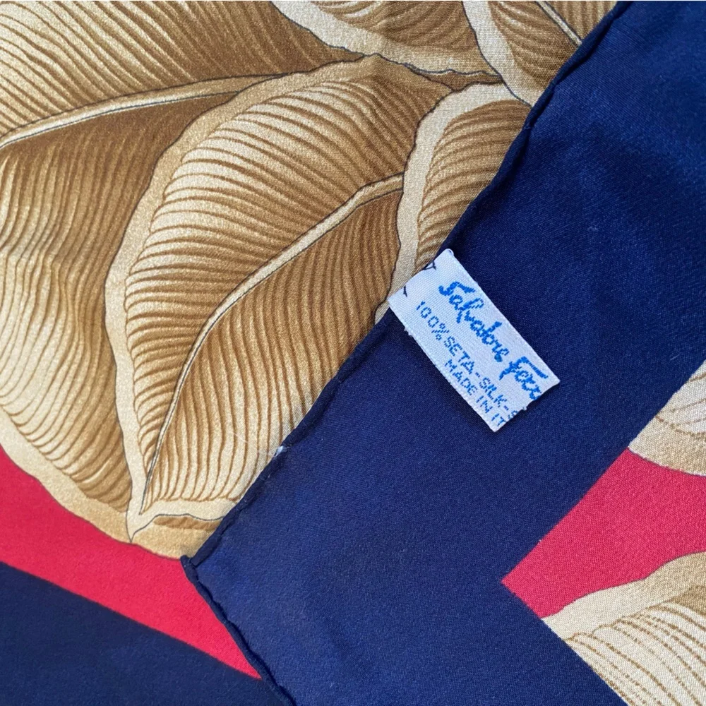 Vintage Salvatore Ferragamo Tiger Floral Square Silk Scarf - Picture 7 of 8